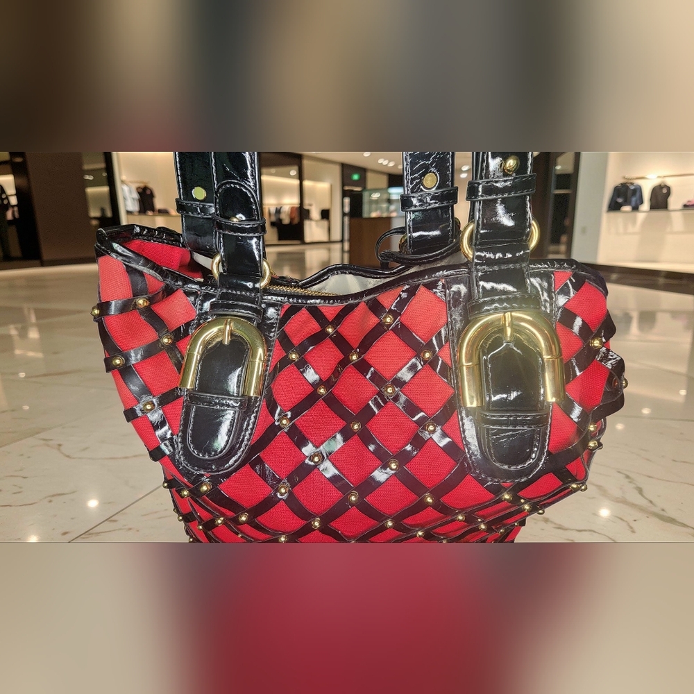 American Glamour Red & Black Handbag By Badgley Mischka NWOT - Picture 13 of 14